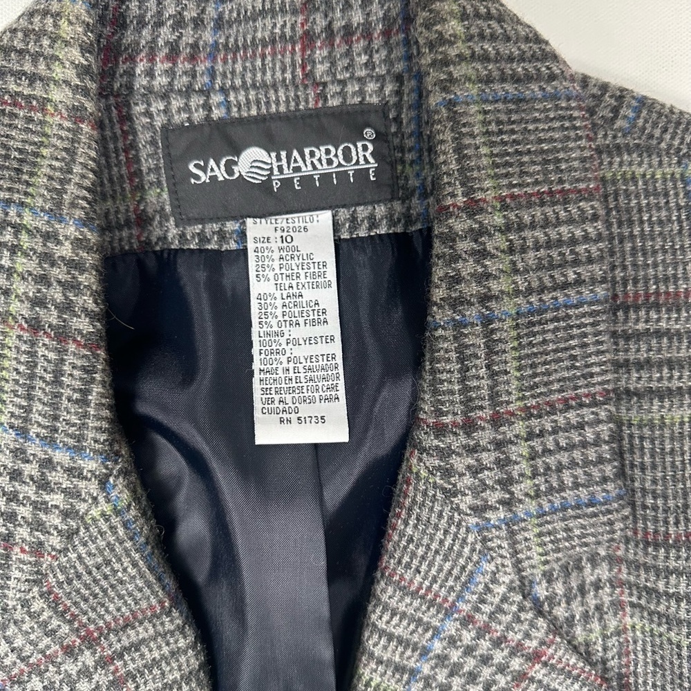 Vintage Plaid Wool Blend Blazer Size S/M Gray Classic Preppy Dark Academia - Picture 2 of 9